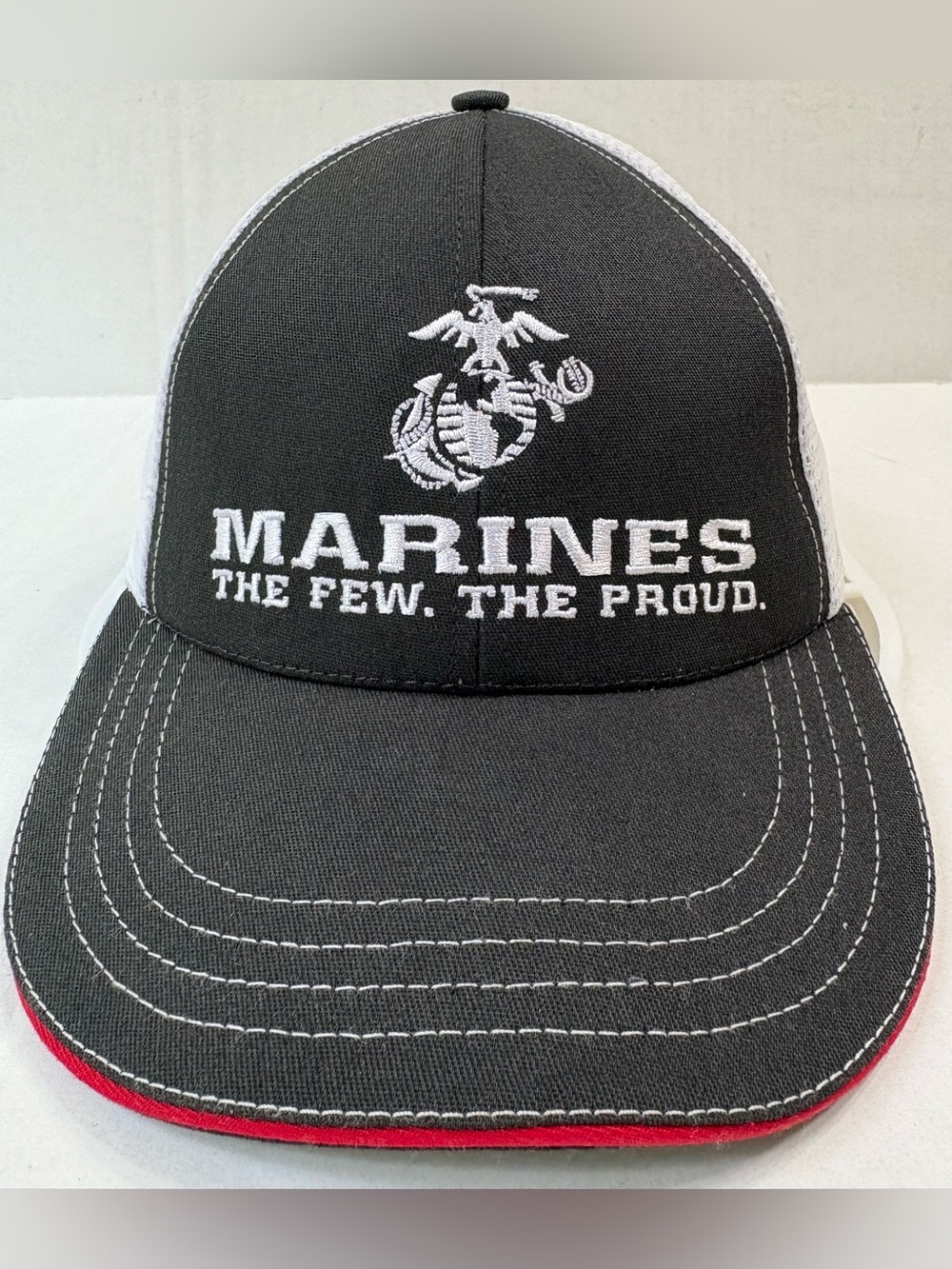 US Marines The Few The Proud Trucker Hat Mesh Snapback Black White USA